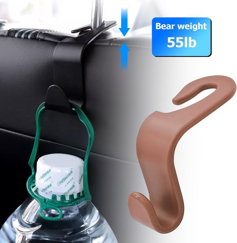 Hanemia 4PCS Car Back Seat Headrest Hooks, Rear Car Seat Storage Headrest Hanger Holder Hooks Organizer, Universal Auto Interior Accessories for Bag Purse Handbag Cloth Coats Grocery (Brown) - Image 4